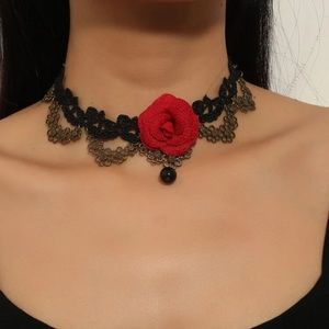 🌹 Lovely Victorian Gothic Cameo Floral Flower Rose Lace Bead Tiered Choker 🖤